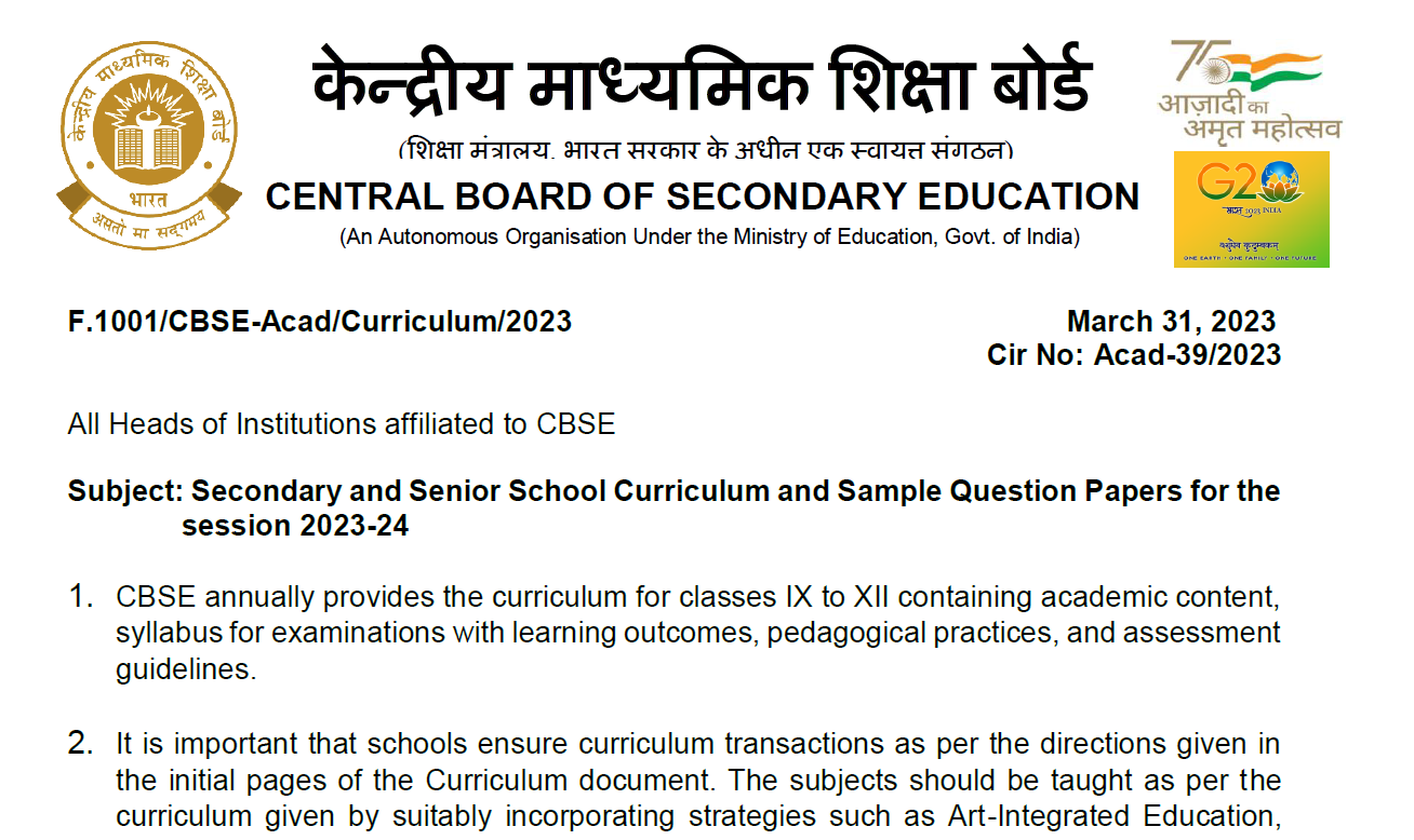 CBSE circular on curriculum